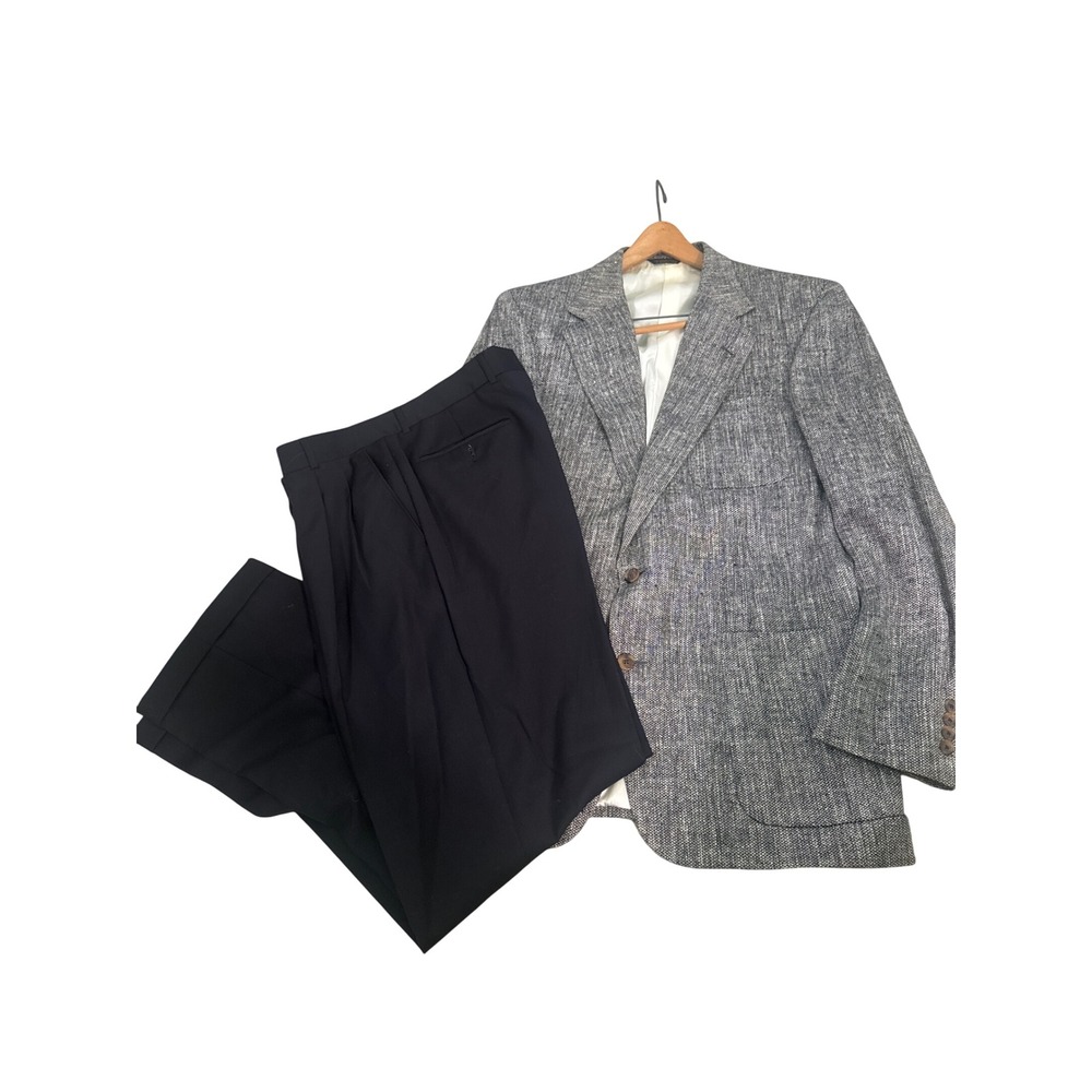 Coffmans Mens Wear 100% Silk Blazer Gray White Tailored Jacket /Pants USA 43L
